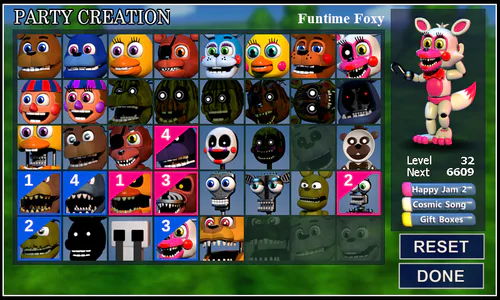 FNAF World Ultra character selection screen